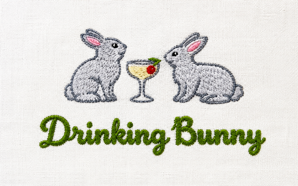 Drinking Bunny Embroidered Cocktail Napkins
