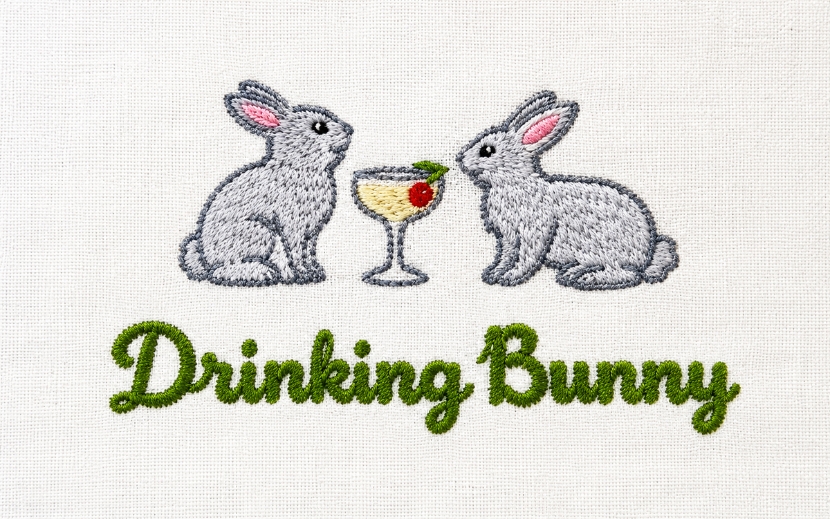 Drinking Bunny Embroidered Cocktail Napkins