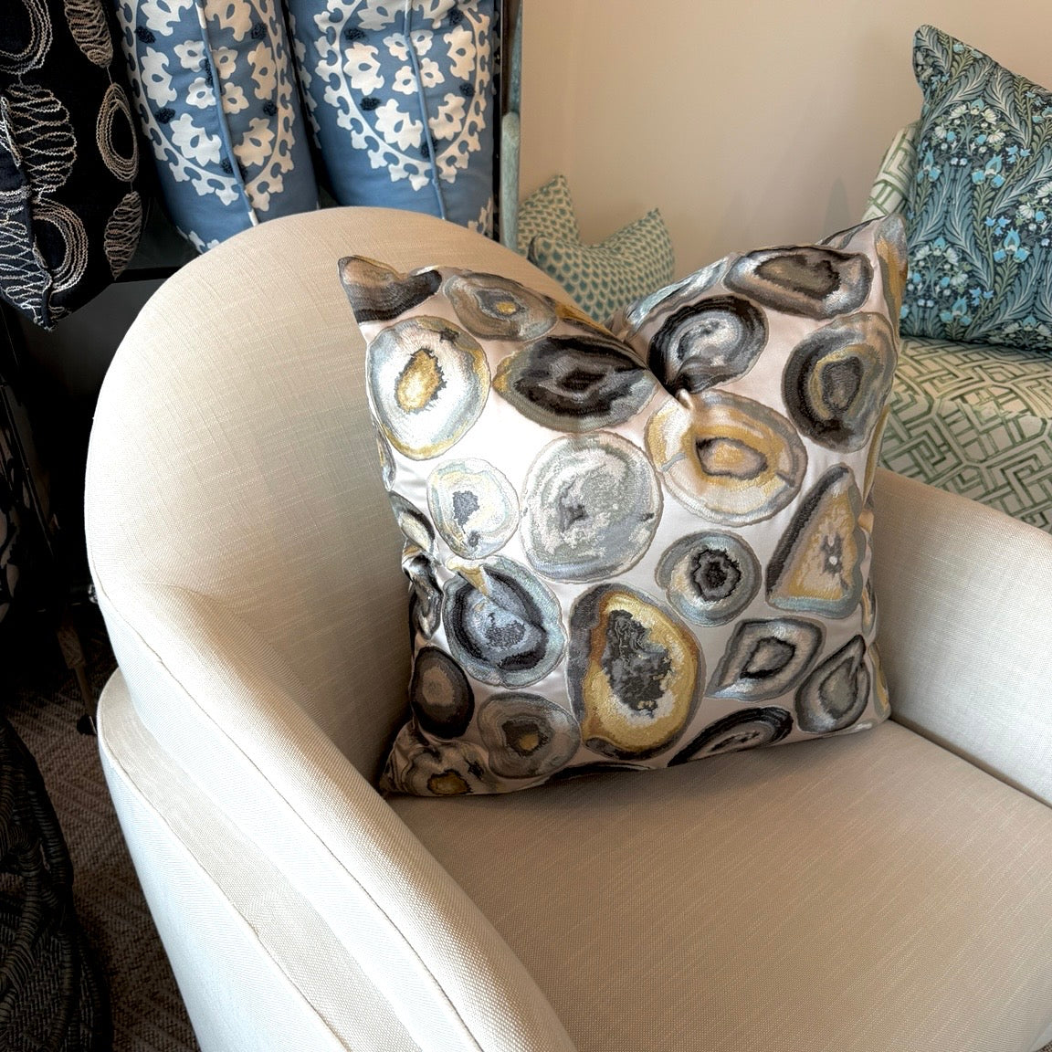 Embroidered Agate Pillow