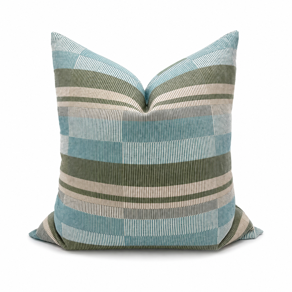 Blue, Sage & Ivory Stripe Pillow