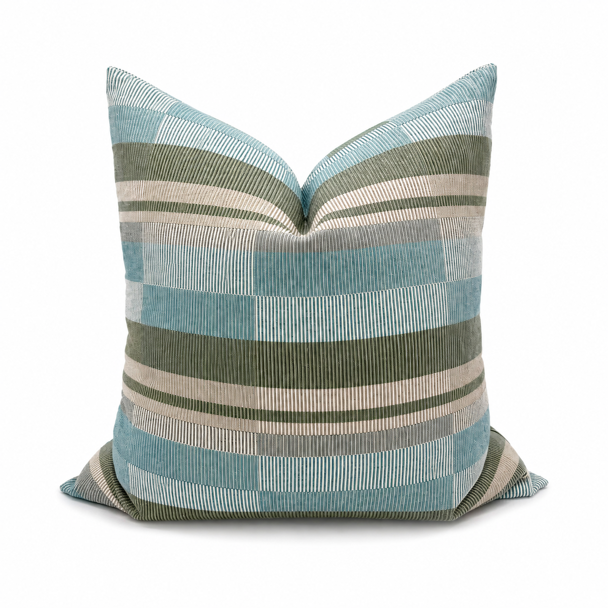 Blue, Sage & Ivory Stripe Pillow