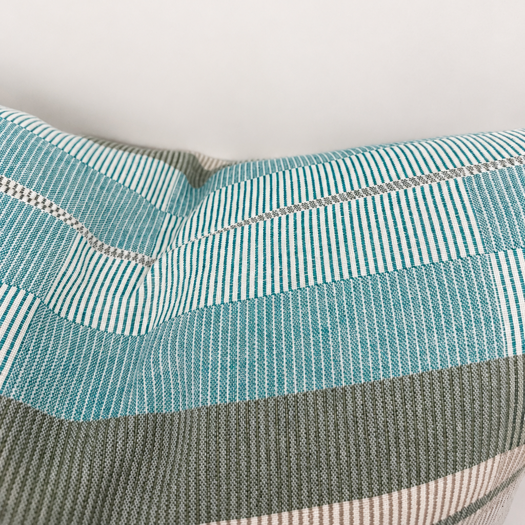 Blue, Sage & Ivory Stripe Pillow