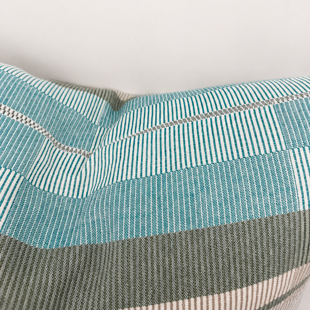 Blue, Sage & Ivory Stripe Pillow