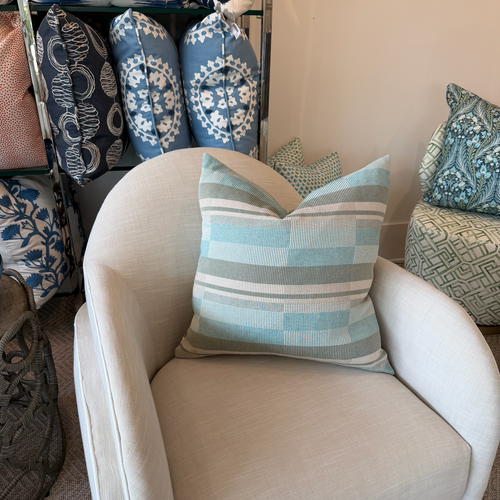 Blue, Sage & Ivory Stripe Pillow
