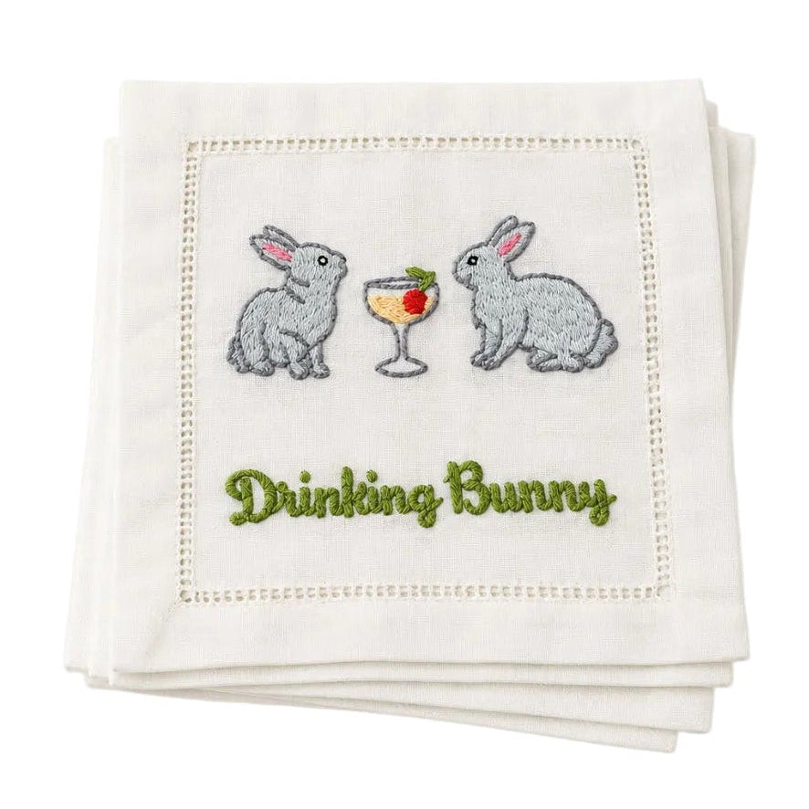 Drinking Bunny Embroidered Cocktail Napkins